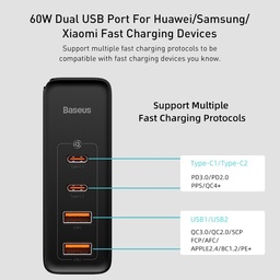[3338709252] BASEUS Kepala Charger 100W Gan2 Pro Fast Charger 4.0 3.0 PD Type C Black